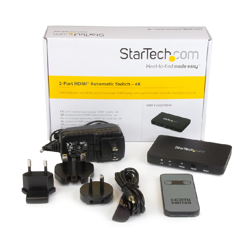 StarTech VS221HD4K 2-Port HDMI Automatic Video Switch w/Aluminum Housing and MHL Support