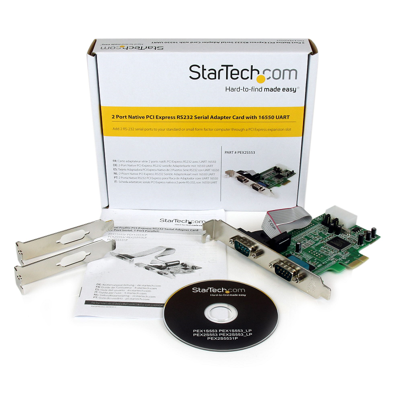 StarTech PEX2S553 2 Port Native PCI Express RS232 Serial Adapter Card with 16550 UART