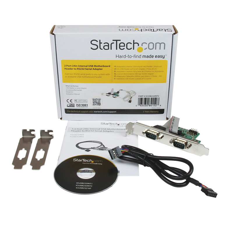 StarTech ICUSB232INT2 24in Internal USB Motherboard Header to 2 Port Serial RS232 Adapter