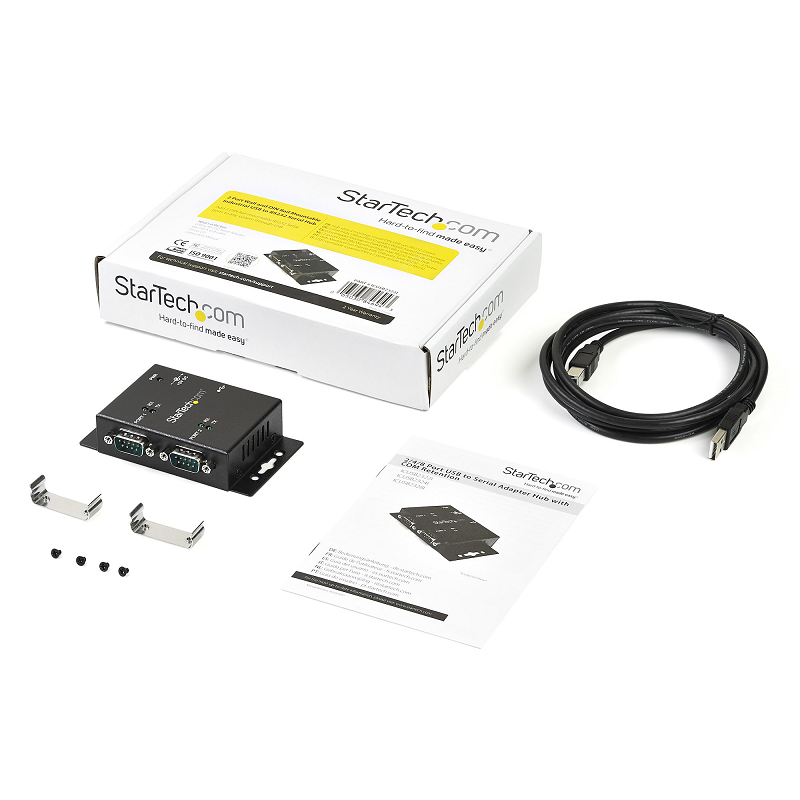 StarTech ICUSB2322I 2 Port Industrial Wall Mountable USB to Serial Adapter Hub
