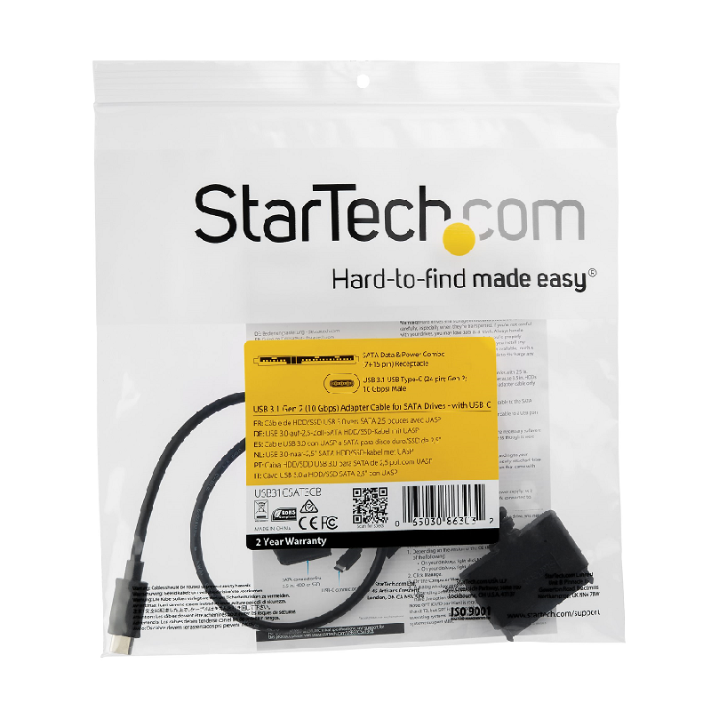 StarTech USB31CSAT3CB USB 3.1 (10Gbps) Adapter Cable for 2.5 inch SATA Drives - USB-C