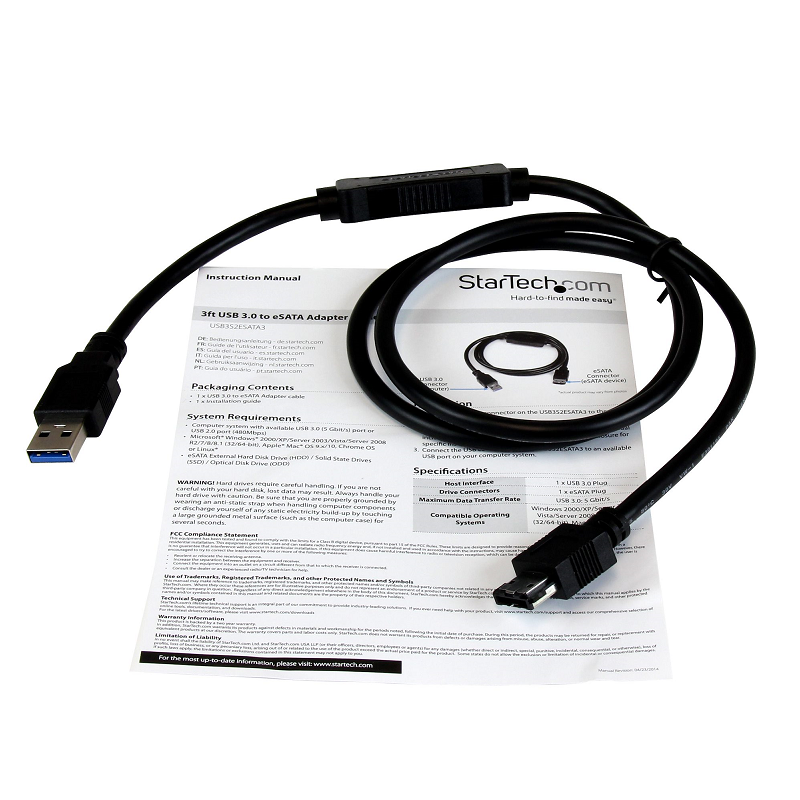 StarTech USB3S2ESATA3 USB 3.0 to eSATA HDD / SSD / ODD Adapter Cable - SATA 6 Gbps