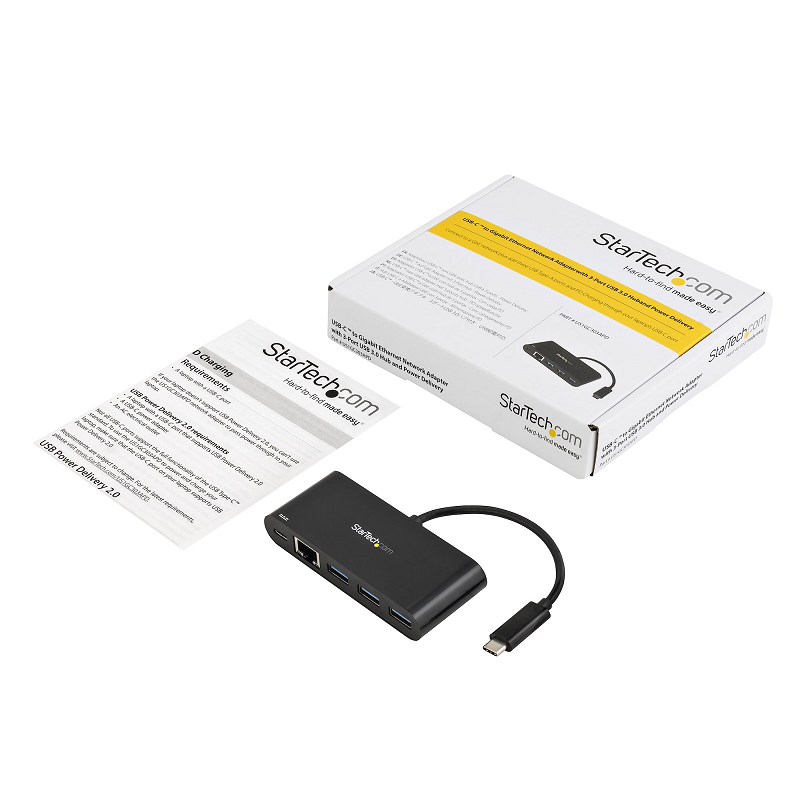 StarTech US1GC303APD USB-C to Ethernet Adapter with 3-Port USB 3.0 Hub and Power Delivery