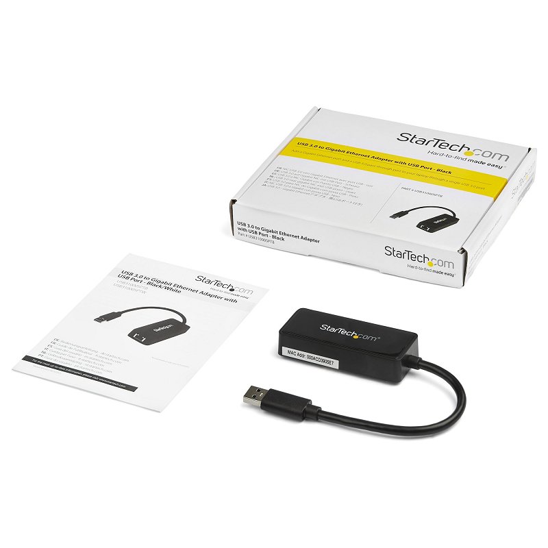 StarTech USB31000SPTB USB 3.0 to Gigabit Ethernet Adapter NIC w/ USB Port - Black