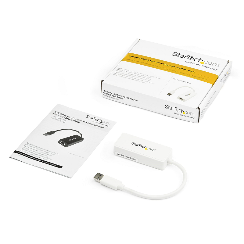 StarTech USB31000SPTW USB 3.0 to Gigabit Ethernet Adapter NIC w/ USB Port - White