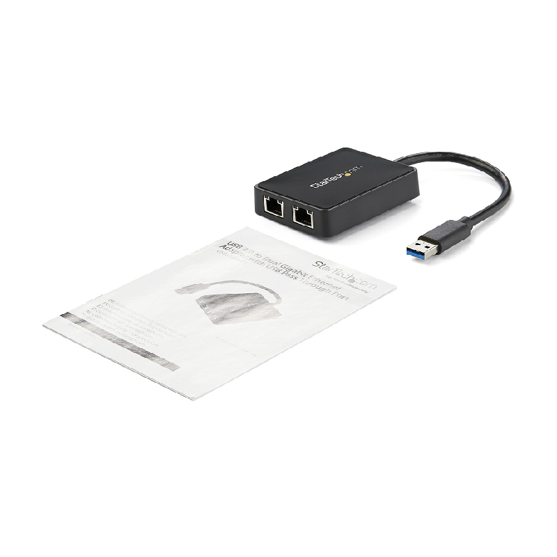 StarTech USB32000SPT USB 3.0 to Dual Port Gigabit Ethernet Adapter NIC w/ USB Port