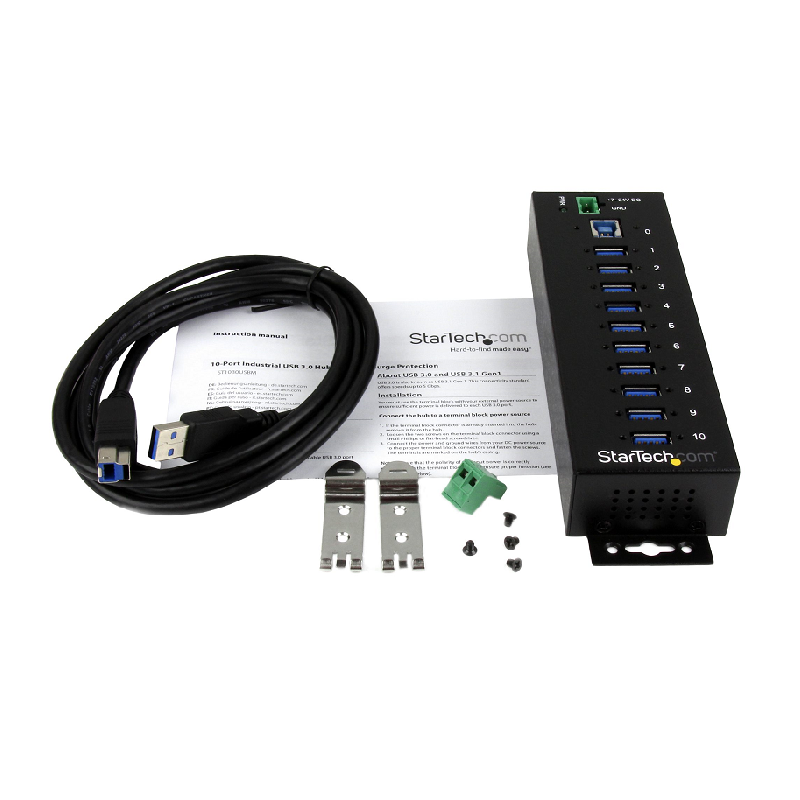 StarTech ST1030USBM 10-Port Industrial USB 3.0 Hub with ESD & 350W Surge Protection