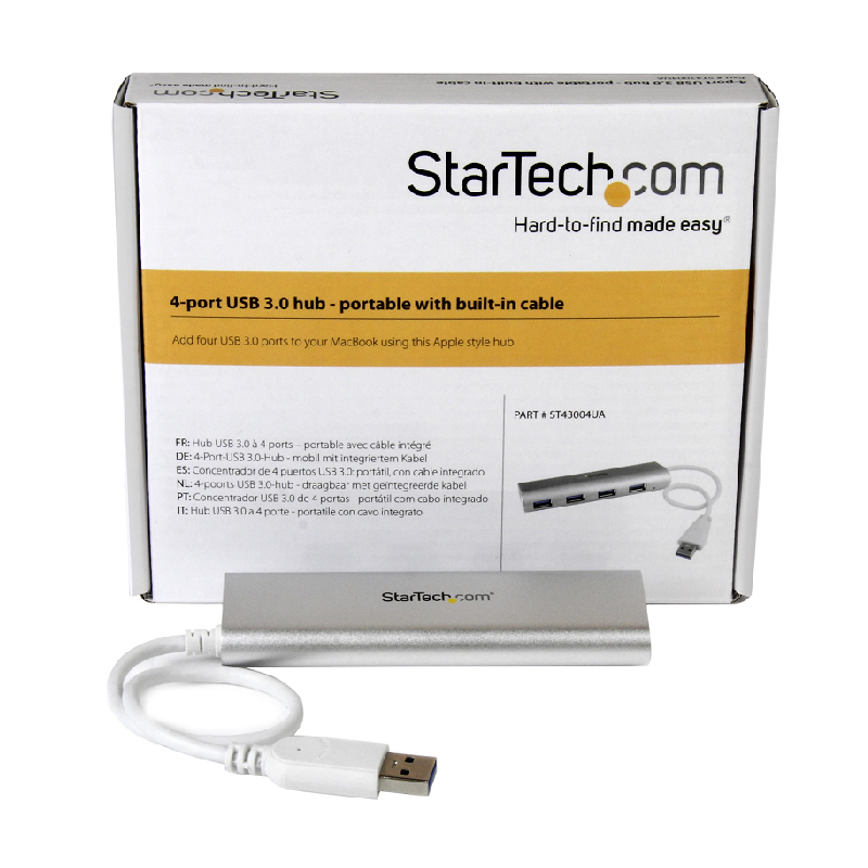 StarTech ST43004UA 4-Port Portable USB 3.0 Hub with Built-in Cable
