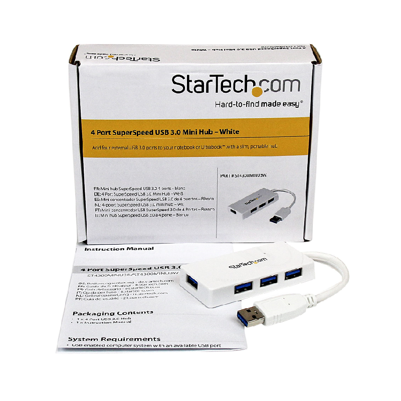 StarTech ST4300MINU3W Portable 4 Port SuperSpeed Mini USB 3.0 Hub - White
