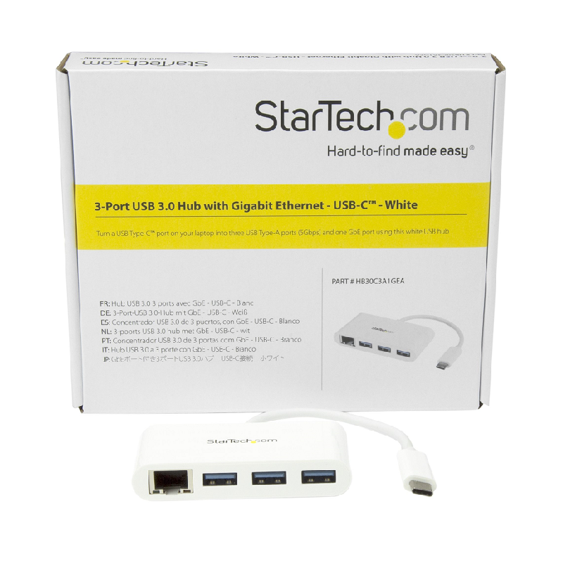 StarTech HB30C3A1GEA 3-Port USB-C to 3x USB-A Hub w/GbE - White