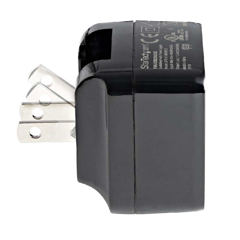 StarTech USB2PACBK Dual-Port USB Wall Charger - International Travel - 17W/3.4A - Black