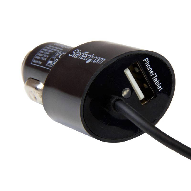 StarTech USBUB2PCARB Dual-Port Car Charger - USB with Built-in Micro-USB Cable - Black