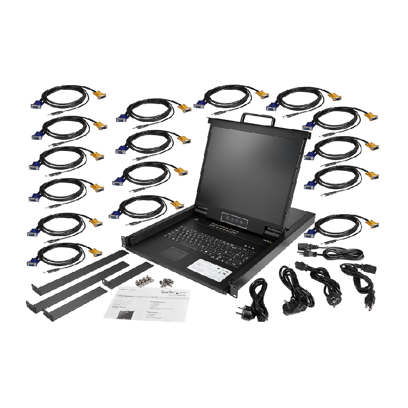 StarTech RKCONS1916K 16 Port RM KVM Console w/6ft Cables Integrated Switch 19 inch LCD Monitor