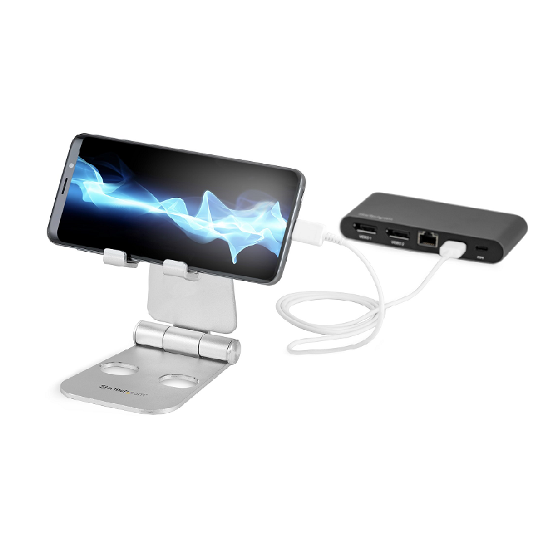 StarTech USPTLSTND Adjustable Multi-Angle Ergonomic Cell Phone Stand for Desk - Silver