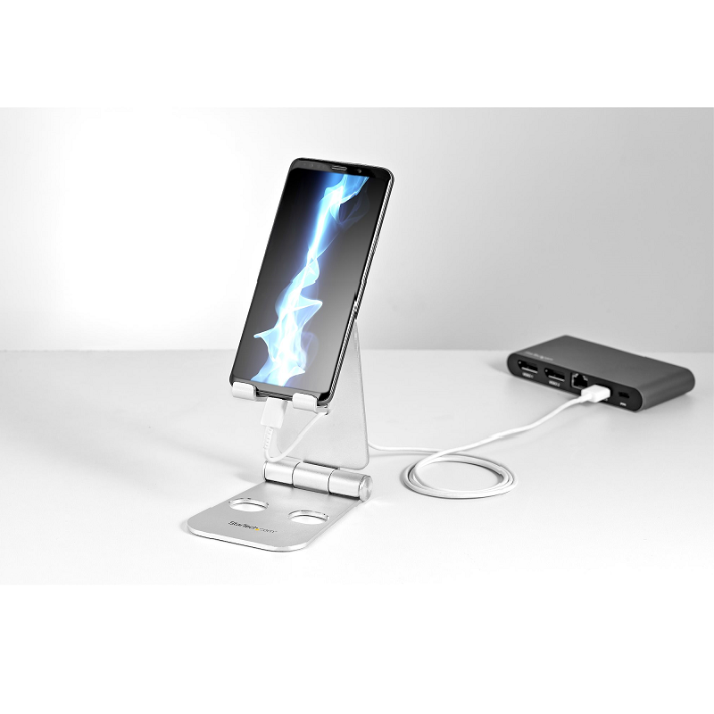 StarTech USPTLSTND Adjustable Multi-Angle Ergonomic Cell Phone Stand for Desk - Silver