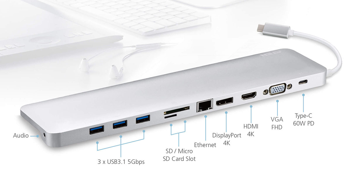 Aten UH3234 USB-C Multiport Dock with Power Pass-Through