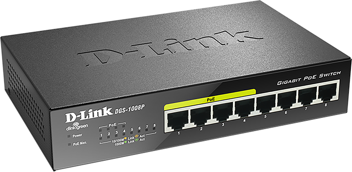 D-Link DGS-1008P 8 Port Gigabit PoE Unmanaged Desktop Switch