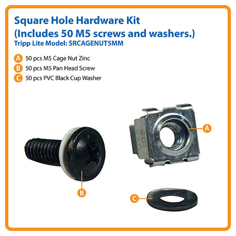 Tripp Lite SmartRack Square Hole Hardware Kit with 50 M5 screws and washers