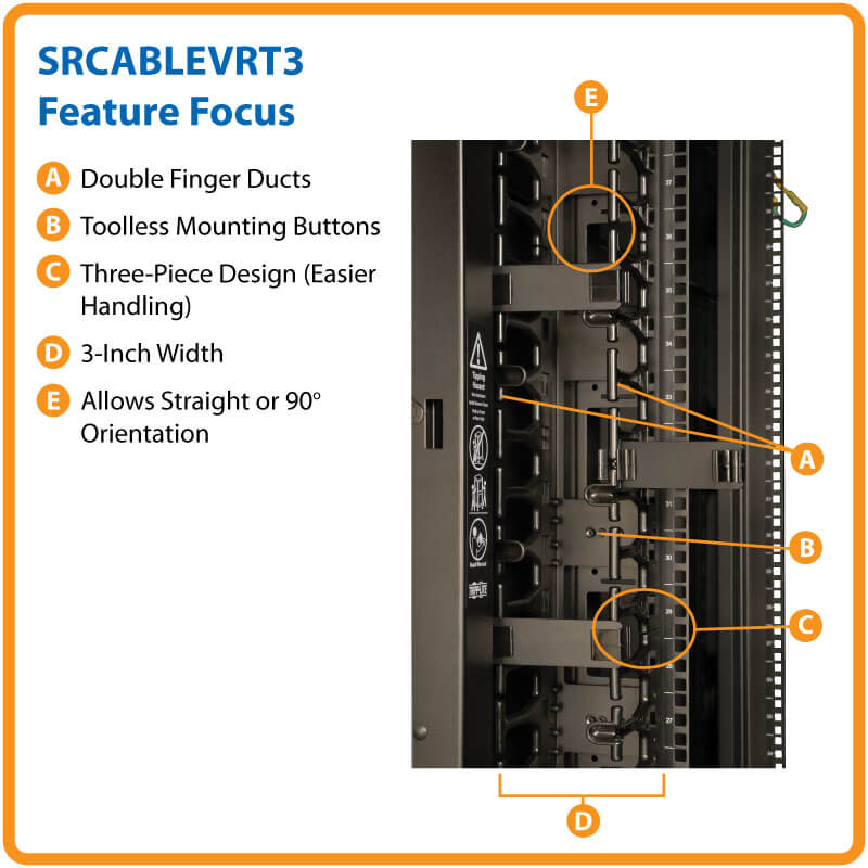Tripp Lite SmartRack 3 in. Wide High Capacity Vertical Cable Manager - Double finger duct