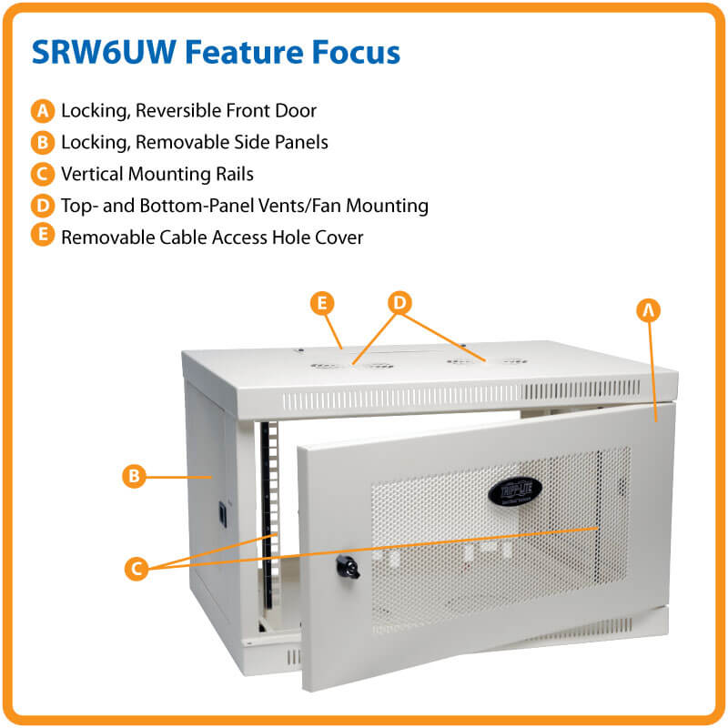 Tripp Lite SmartRack 6U Low-Profile Switch-Depth Wall-Mount Rack Enclosure Cabinet, White
