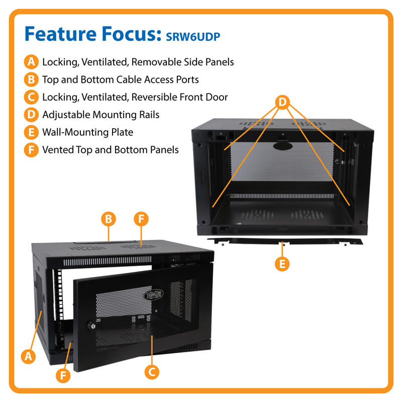 Tripp Lite SmartRack 6U Low-Profile Switch-Depth-Plus Wall-Mount Rack Enclosure Cabinet