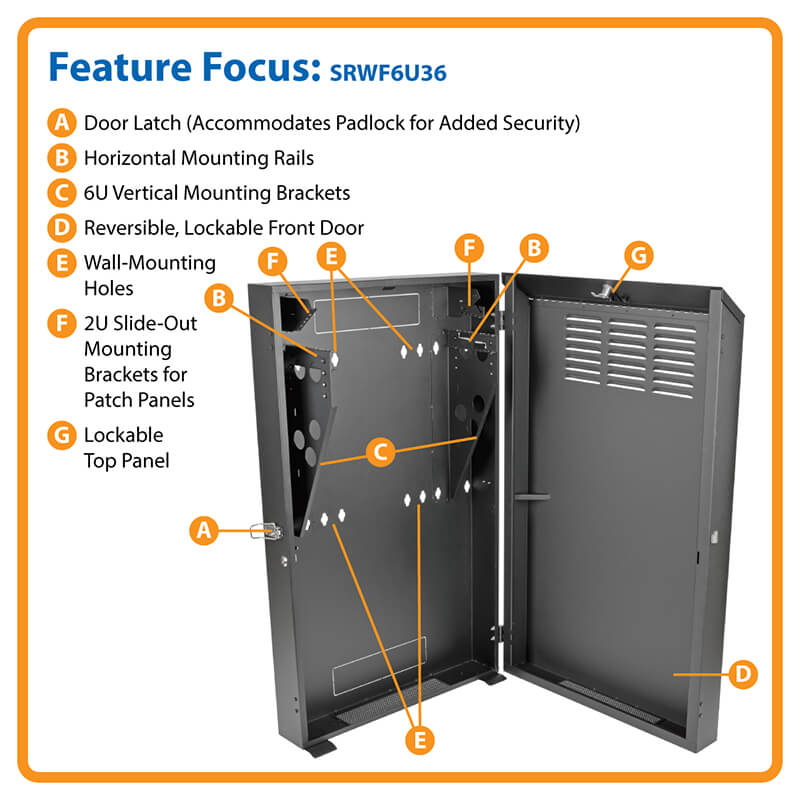 Tripp Lite SmartRack 6U Low-Profile Vertical-Mount Server-Depth Wall-Mount Rack Enclosure Cabinet