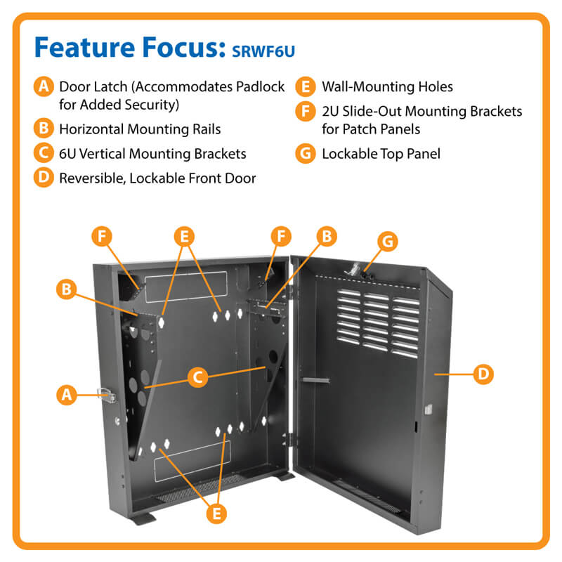 Tripp Lite SmartRack 6U Low-Profile Vertical-Mount Switch-Depth Wall-Mount Rack Enclosure Cabinet