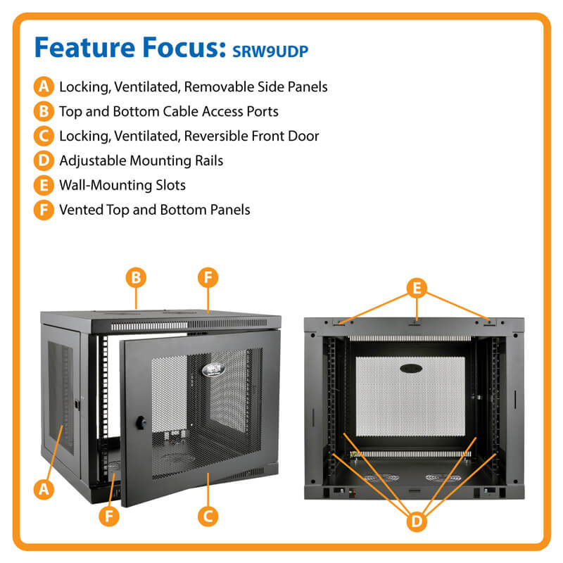 Tripp Lite SmartRack 9U Low-Profile Switch-Depth-Plus Wall-Mount Rack Enclosure Cabinet