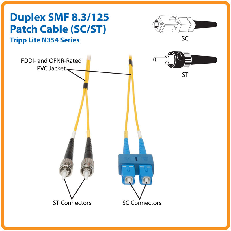 Eaton N354-02M Duplex Singlemode 9/125 Fiber Patch Cable (SC/ST), 2M (6 ft.)