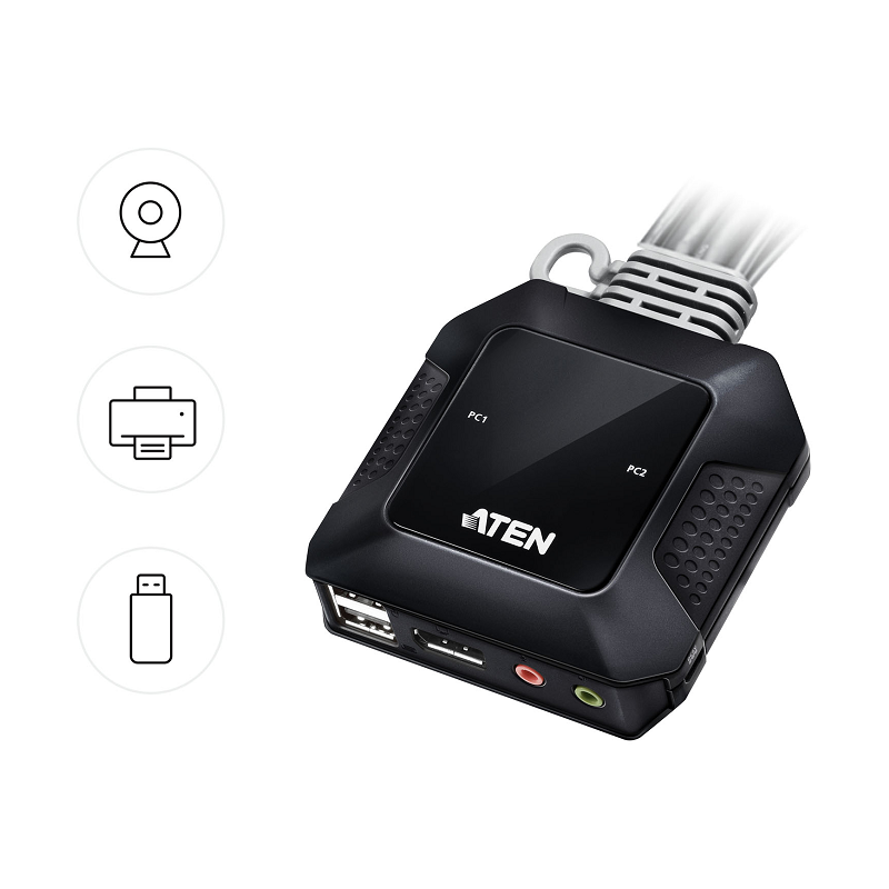Aten CS52DP 2-Port USB-C DisplayPort Hybrid Cable KVM Switch