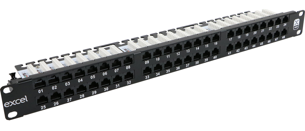 Excel Cat5e 1U 48 Port Right Angled Patch Panel Black