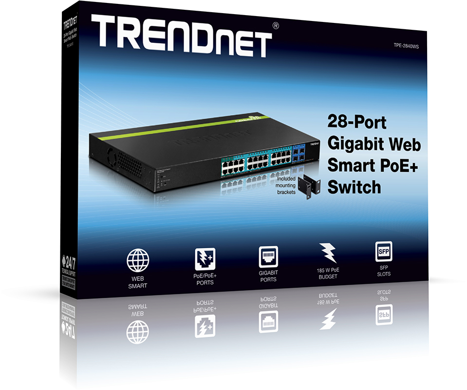TRENDnet TPE-2840WS 28-port Gigabit Web Smart POE+ Switch w/ 4 SFP slots