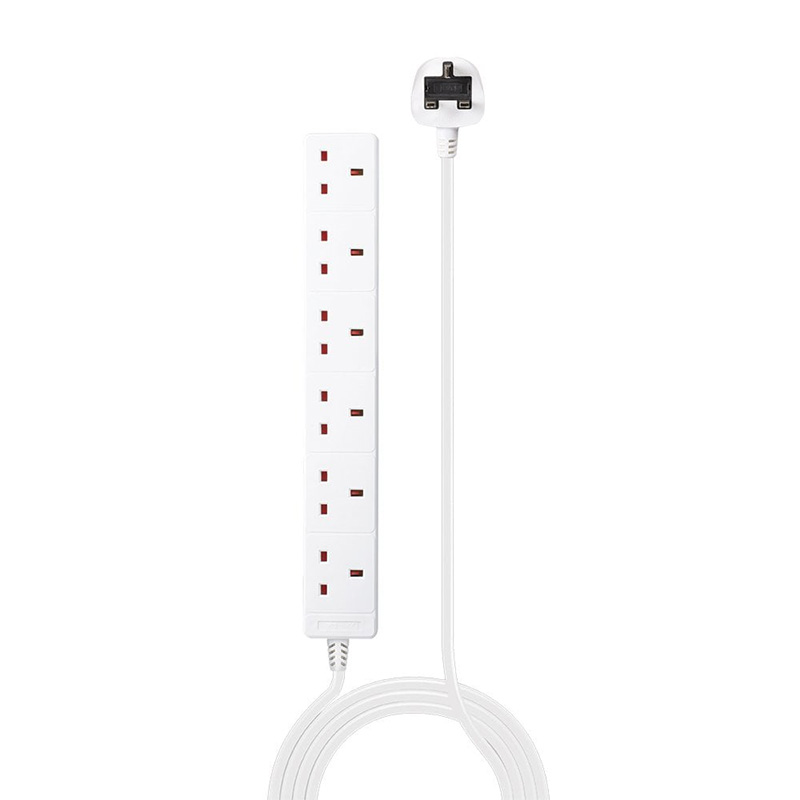 Lindy 6-Way UK Mains Power Extension, White