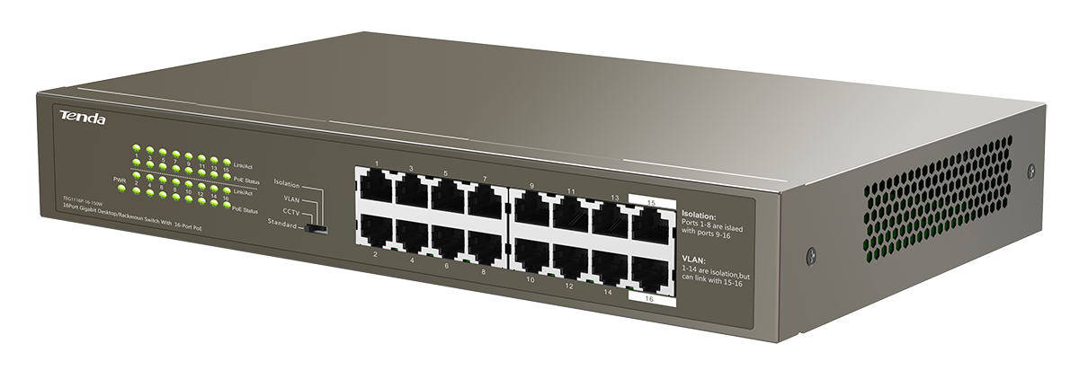 Tenda TEG1116P-16-150W Network Switch Unmanaged L2 Gigabit Ethernet