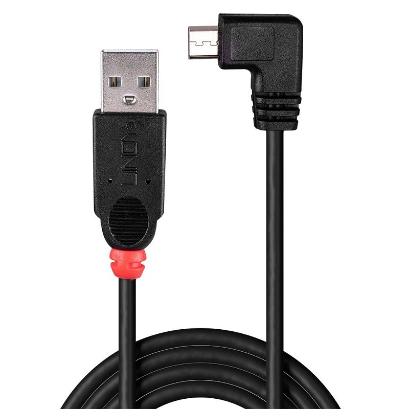 Lindy 31977 2m USB Micro-B Cable. 90 Degree Right Angle