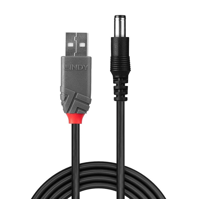 Lindy 70267 1.5m USB to 2.5mm Inner / 5.5mm Outer DC Cable