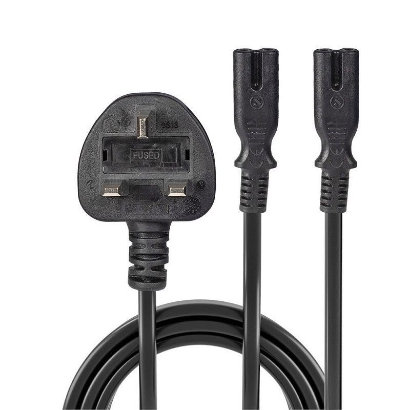 Lindy 30372 2.5m UK Plug to 2 x IEC C7 Splitter Ext Cable