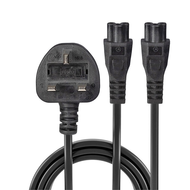 Lindy 30428 2.5m UK Plug To IEC 2 x C5 Splitter Ext Cable