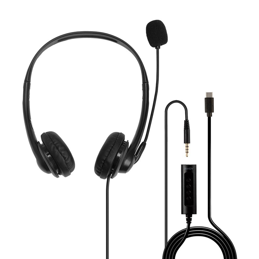 Lindy 20432 3.5mm & USB Type C Headset with In-Line Control