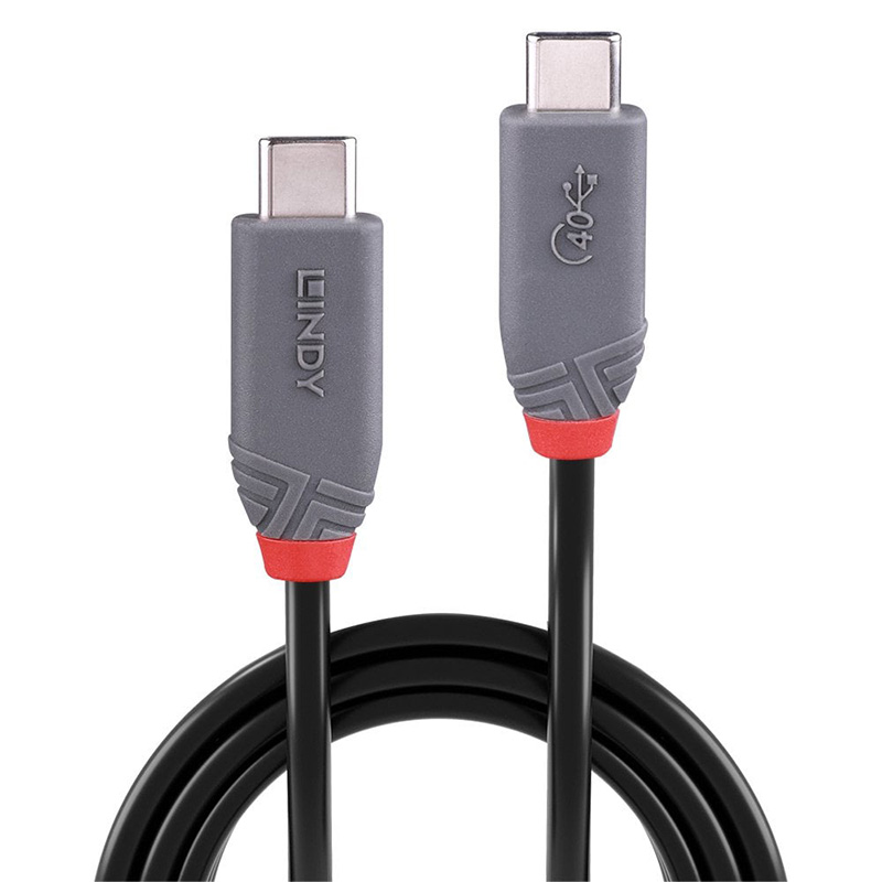 Lindy 36947 0.8m USB 4 Type C Cable, 40Gbps, Anthra Line