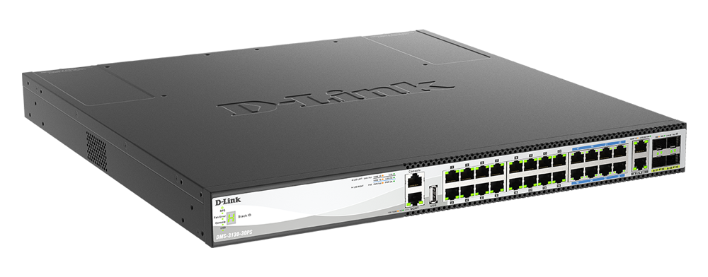 D-Link DMS-3130-30PS 30-Port Layer 3 Stackable Multi-Gigabit Managed PoE Switch
