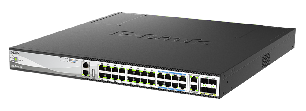 D-Link DMS-3130-30PS 30-Port Layer 3 Stackable Multi-Gigabit Managed PoE Switch