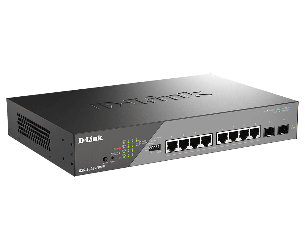 D-Link DSS-200G-10MP/B 10-Port Gigabit Ethernet PoE+ Surveillance Switch