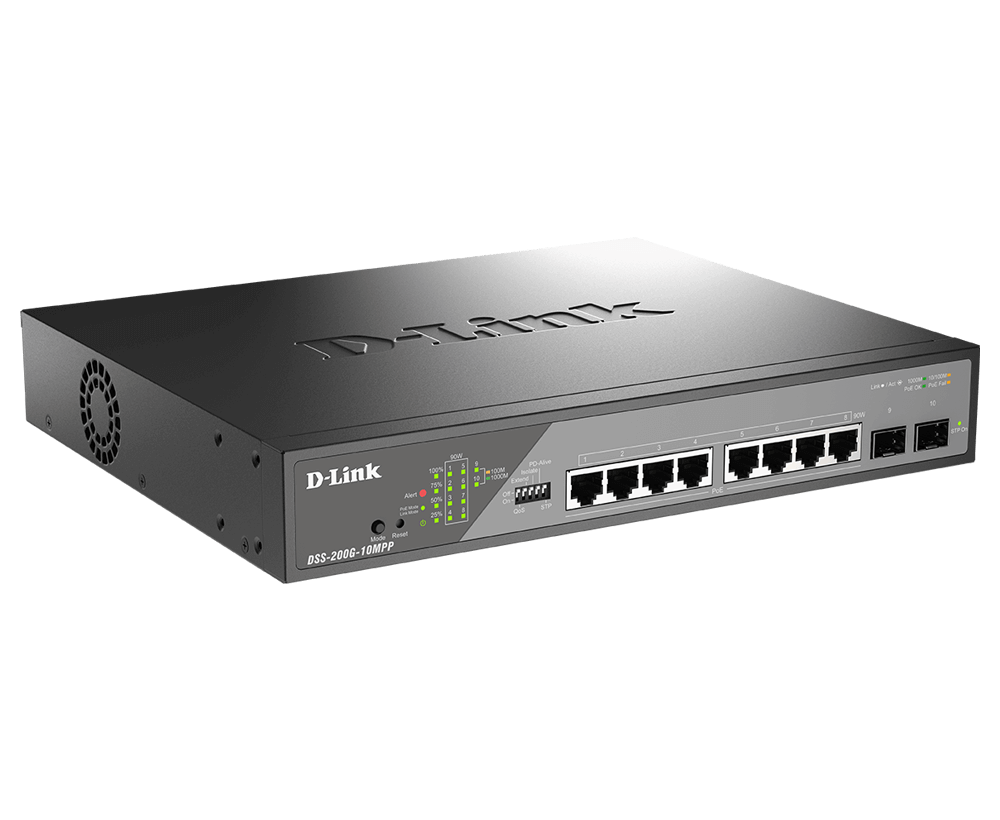 D-Link DSS-200G-10MPP/B 10-Port Gigabit Ethernet PoE++ Surveillance Switch
