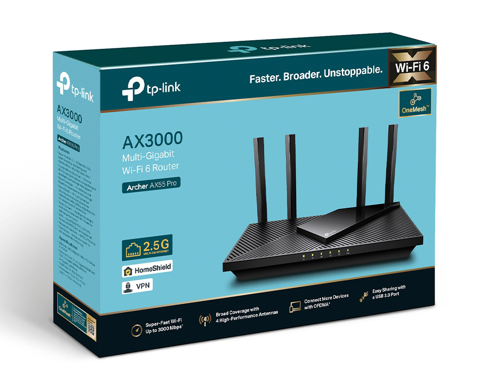 TP-Link Archer AX55 Pro AX3000 Multi-Gigabit Wi-Fi 6 Router with 2.5G Port
