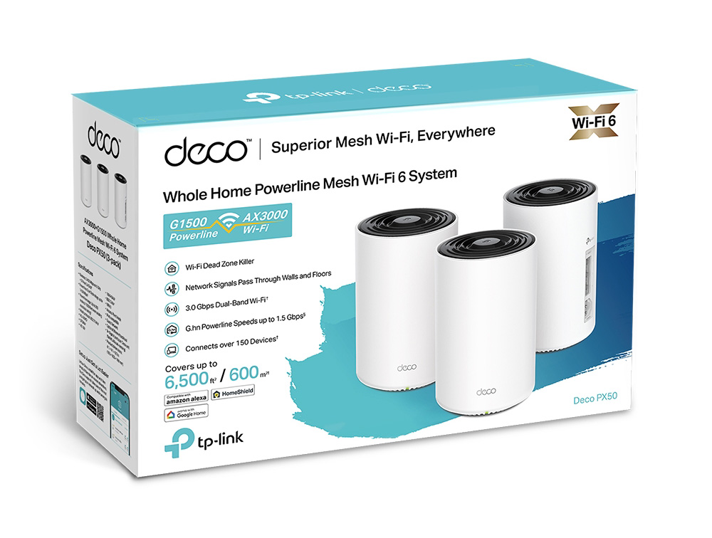 TP-Link Deco PX50 AX3000 + G1500 Whole Home Powerline Mesh WiFi 6 System (3-Pack)