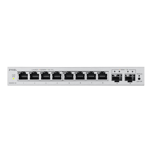 Zyxel GS1200-10V3-GB0101F 8 Port Gigabit, 2 x SFP webmanaged Desktop Switch