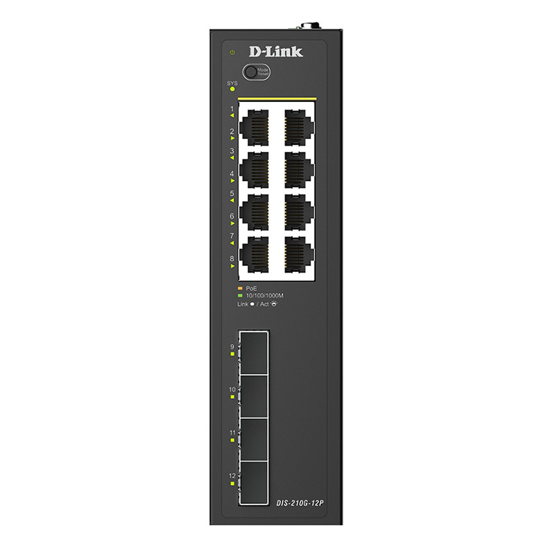 D-Link DIS-210G-12P 12-Port Gigabit Industrial PoE+ Smart Managed Switch with 4xSFP Ports