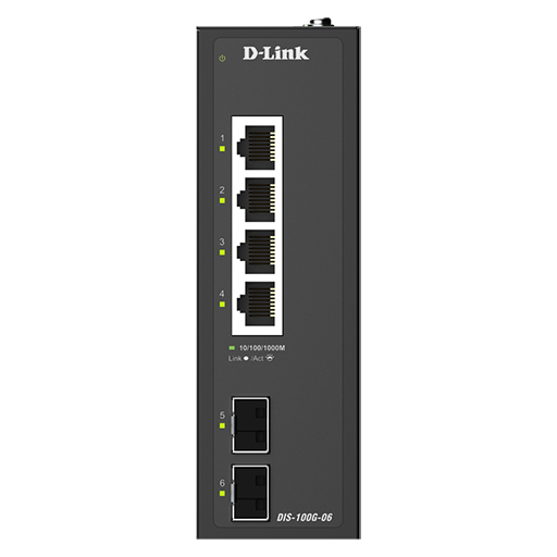 D-Link DIS-100G-06 6-Port Gigabit Industrial Unmanaged Switch with 2 x SFP Ports