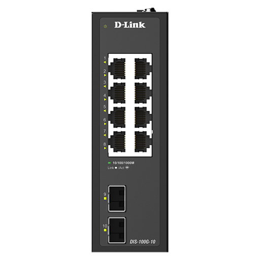D-Link DIS-100G-10 10-Port Gigabit Industrial Unmanaged Switch with 2 x SFP Ports